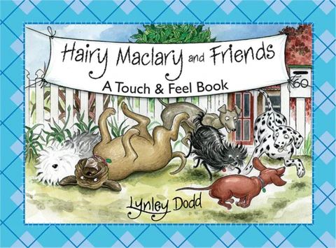 Hairy Maclary and Friends, a touch & feel book, by Lynley Dodd. It shows a number of types of dogs having a fun rumpus in the garden. They look a lot like the dogs in the image in the post that this is replying to, in my opinion.