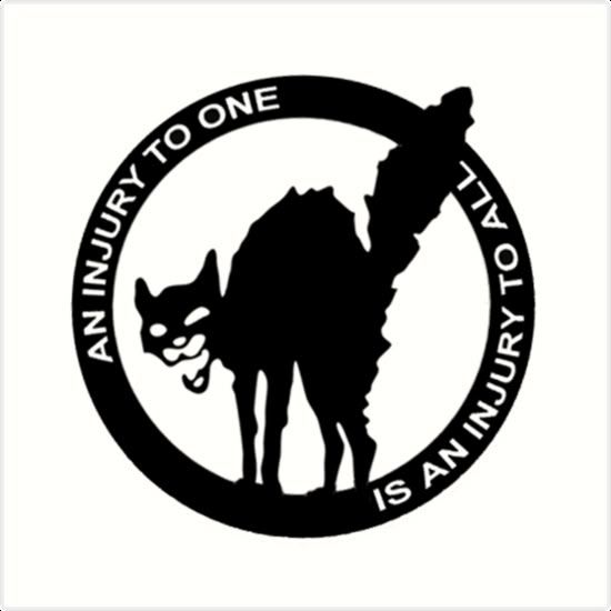 IWW "Sabo Kitty" logo with words, "An injury to one, is an injury to all."