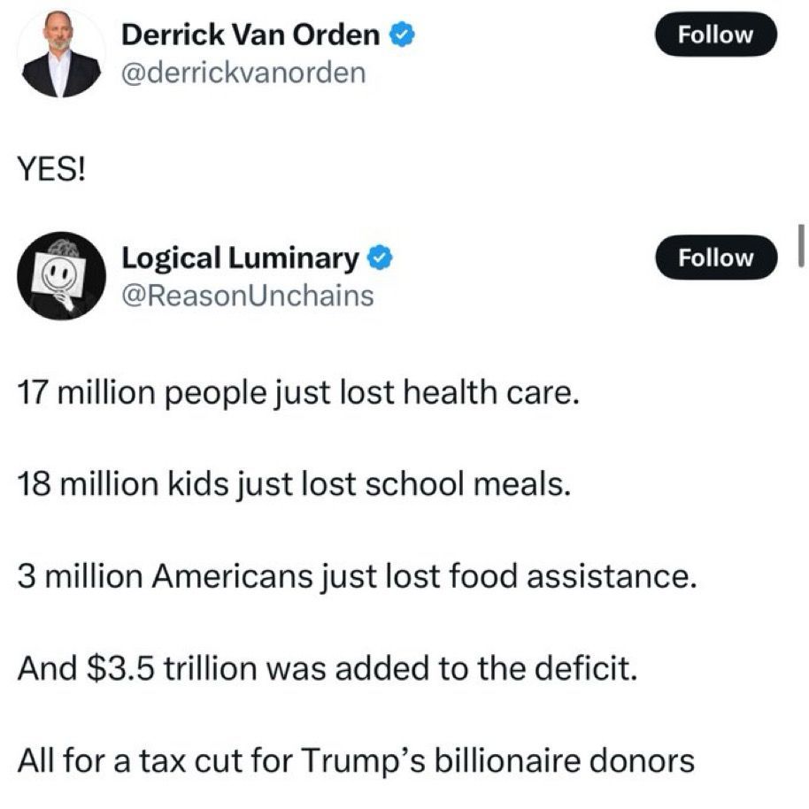 Republican Rep. Derrick Van Orden from Wisconsin celebrates with tweet, stating "YES!" in reply to tweet about millions of people losing their health-care. 