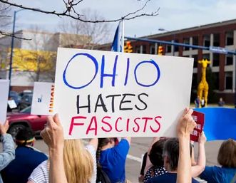 Sign reading, "Ohio Hates Fascists"