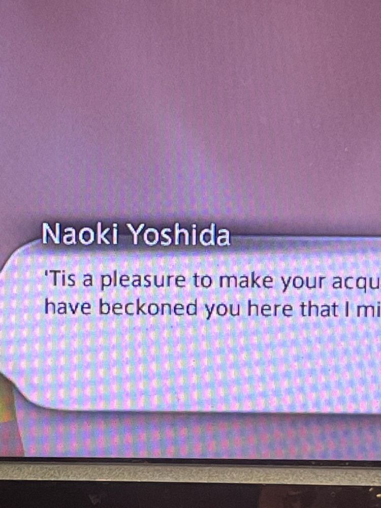 A close up phone picture of Naoki Yoshida [Yoshi-P] ‘s dialogue box during the event 