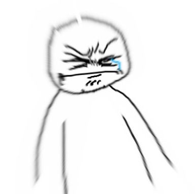 Meme of a guy scrunching their face in pain with a little year and some action smearing