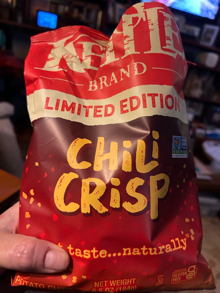 A bag of chili crisp kettle chips.