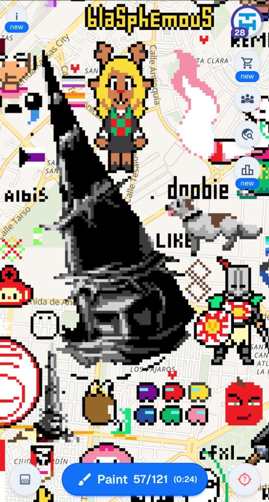Wplace screenshort with the Blasphemous' pixelart located in Seville.