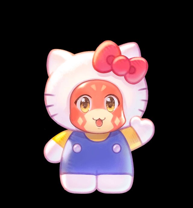 grandblues 4koma styled vyrn from granblue fantasy wearing a hello kitty outfit while staring at you with big daunting eyes