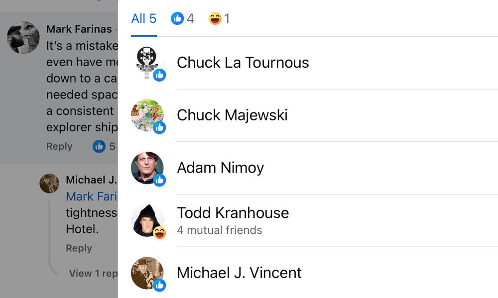 As screen shot of a Facebook post’s likes. One of which is Adam Nimoy.