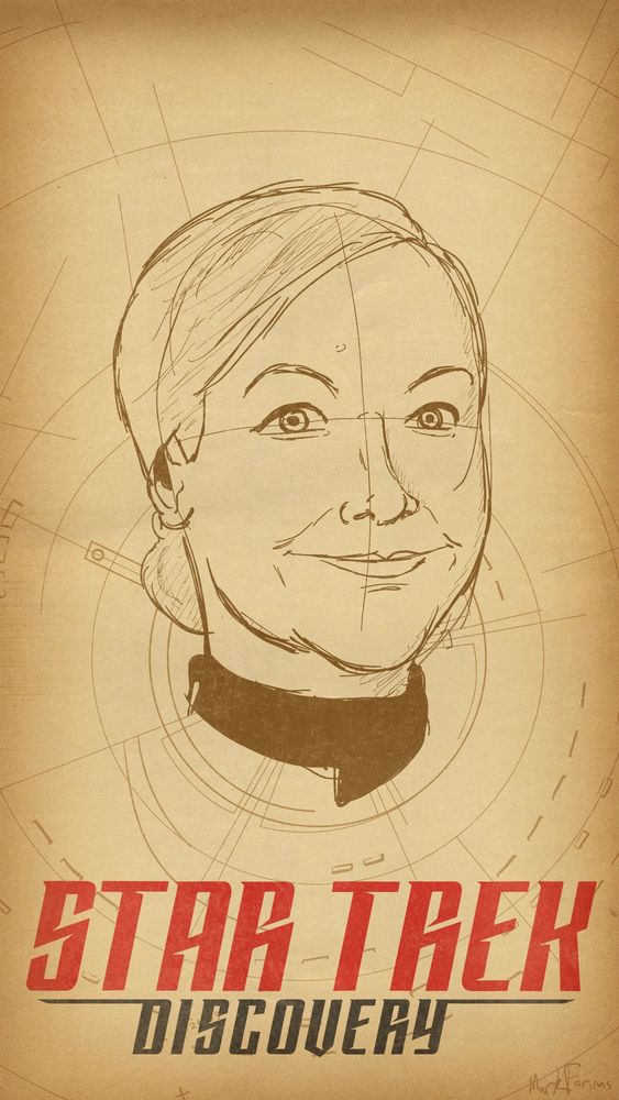 Sketchy portrait of Sylvia Tilly from Star Trek: Discovery on a brown/gold background.
