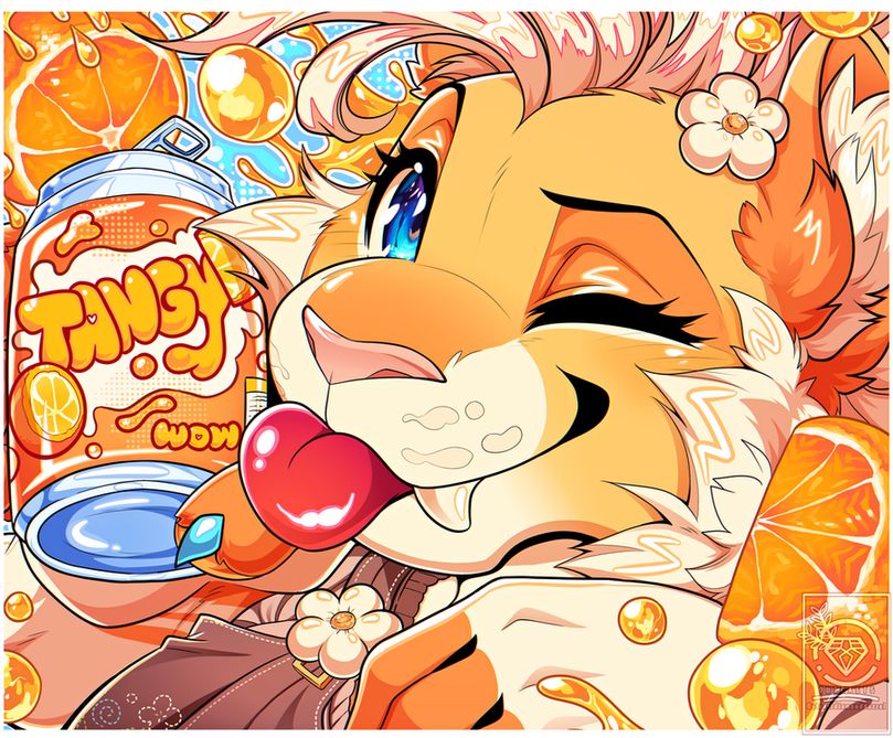 a cute icon of a sabertooth holding a soda