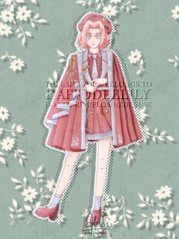 A fanart of sakura haruno wearing red uniform outfits.