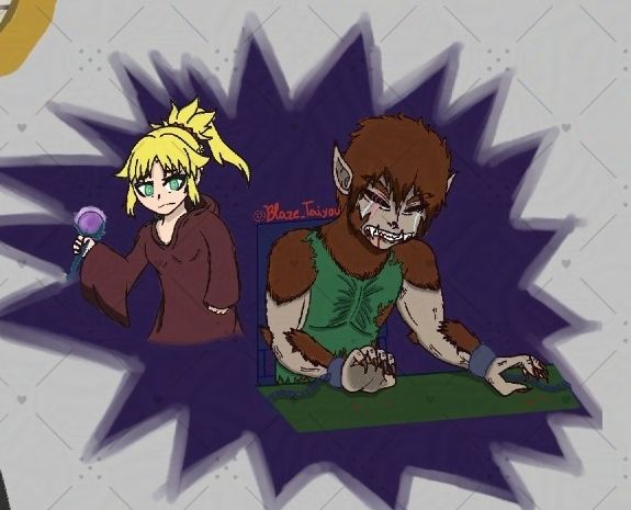 Blaze turning into a werewolf, while Mordred is preparing a spell in case she has to fight him if he escapes after turning 