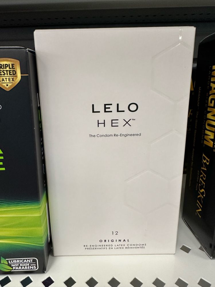 a stupid toilet white box of lelo hex condoms, which should never be used by anyone, ever

the box says “The Condom Re-Engineered” but what it really means is “we claim to be a luxury brand but made known rapist charlie fucking sheen the face of this horrible product to prove that we really care about our customers!!! also this condom could break at any time and you won’t know because we made these cool hexagons so it won’t snap!!”