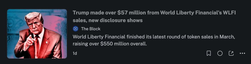 Headline: Trump made over $57 million from World Liberty Financial's WLFI sales, new disclosure shows