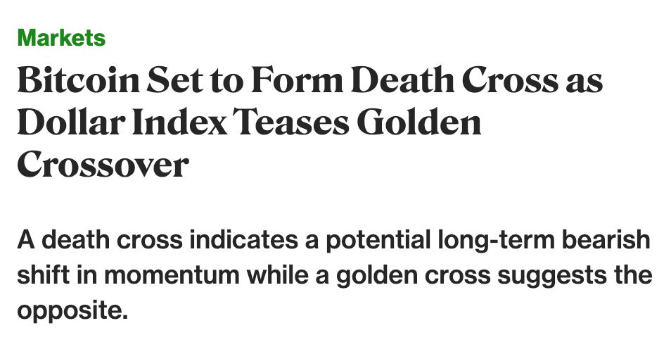 Bitcoin Set to Form Death Cross as Dollar Index Teases Golden Crossover
A death cross indicates a potential long-term bearish shift in momentum while a golden cross suggests the opposite.
