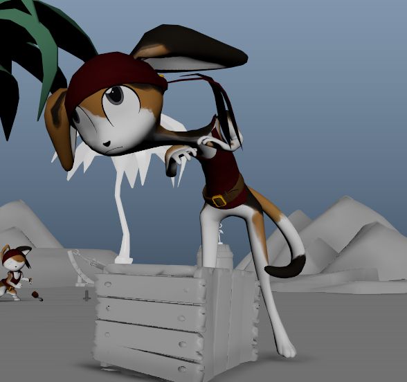 distorted model of a cat pirate looking kinda pleading