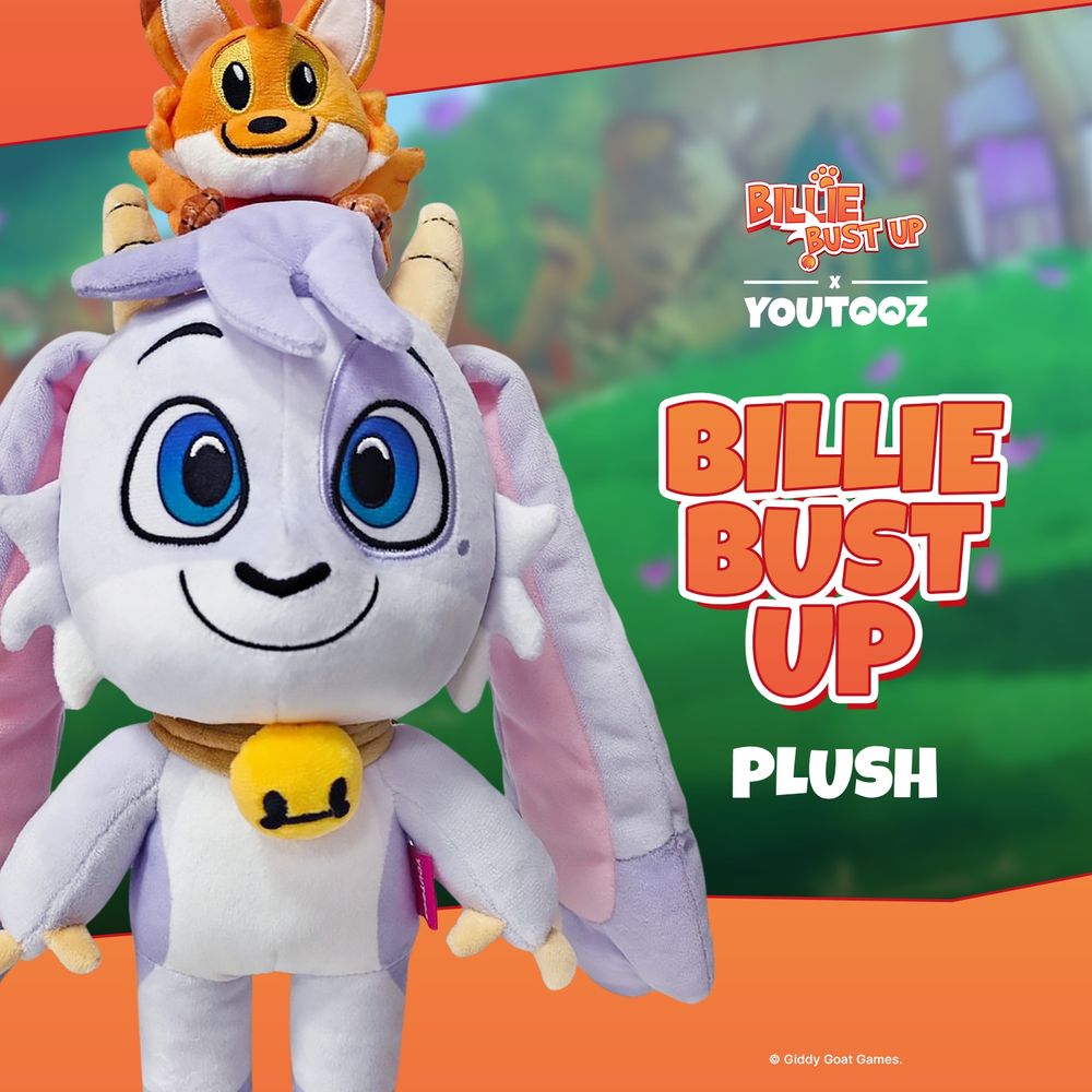 Reveal image of a Billie Youtooz plush with an Oscar plush on their head.