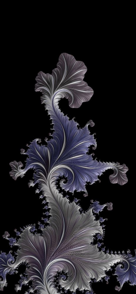 Arm of a Julia set fractal in blue and silver on black background