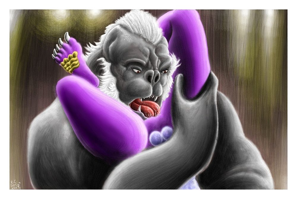 A big old brute alien creature sexually & affectionately rimming the butt of an anthropormorphic dragon while holding his body in the process