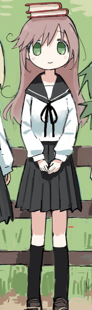 Yomikawa coloured
Light brown to pink hair, green eyes, and a black and white uniform