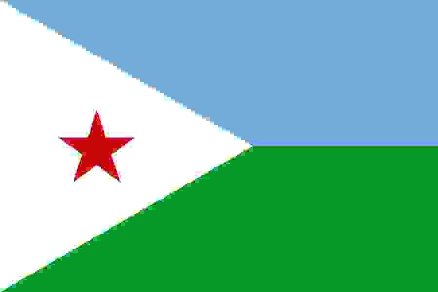 Low quality Djibouti flag (white triangle with a red star on the left, blue on top, green on bottom)