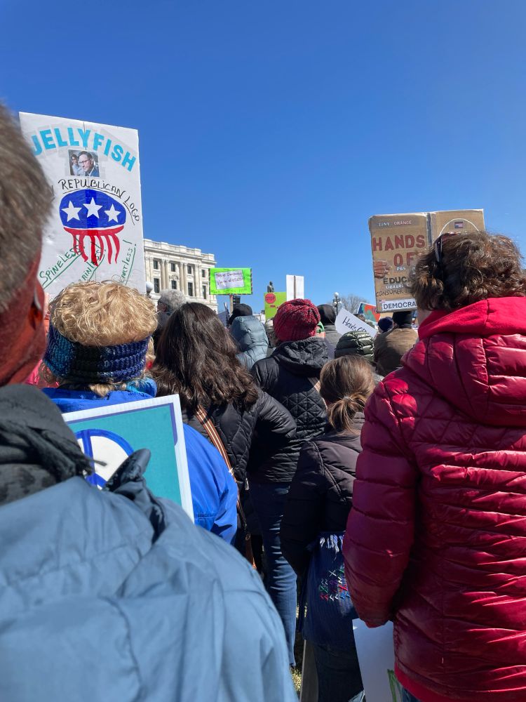 View from the crowd of the “Hands off” protest in St Paul, MN