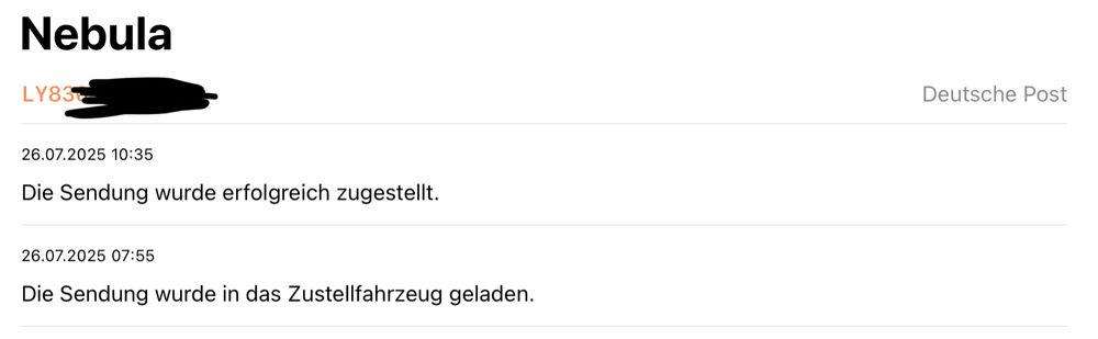 “Die Sendung wurde erfolgreich zugestellt“ = The package was successfully delivered.