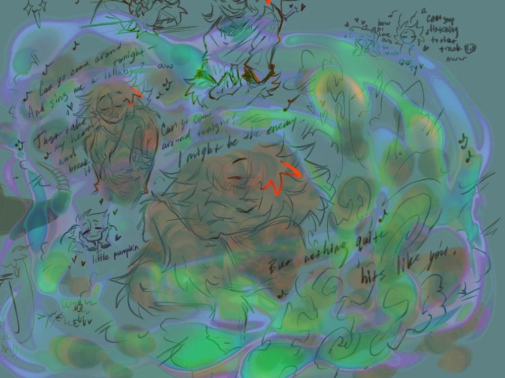 "can you come around tonight? and sing me a lullaby"
Will Paquin - Chandelier 

+ my oc pushe in soft fluid lights dancing or something 