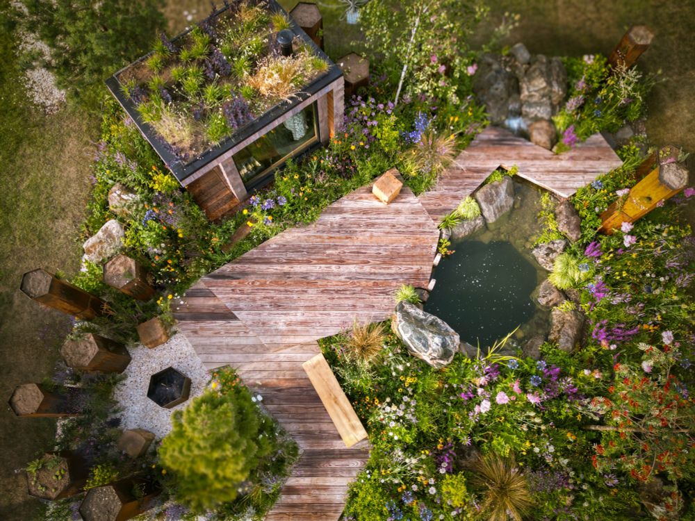 An aerial photograph of Luke Coleman's Drakkar's Drift garden.