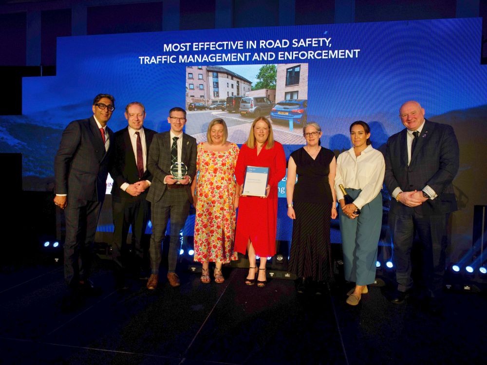 Colleagues collect the Most Effective Road Safety, Traffic Management & Enforcement Project award at the at the Scottish Transport Awards 2025. This is for the work which the Council and NSL have undertaken to tackle pavement parking. 
