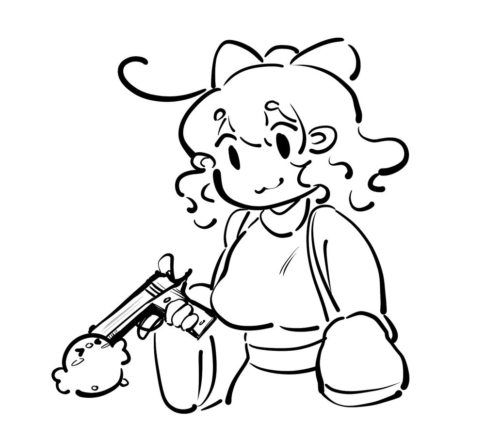 henemimi (character) holding a gun to the chat mascot (chorb's) head