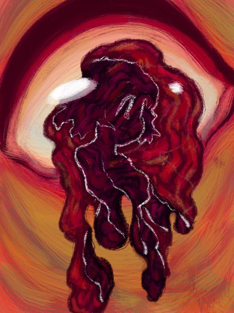 A frantic and haphazard painting depicting disassociation.