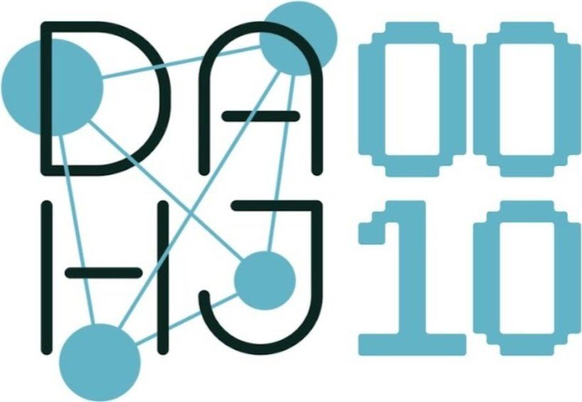 A graphic featuring the text "DAHJ" intertwined with geometric shapes and lines, accompanied by the numbers "00" and "10" in a modern font. The color scheme includes shades of blue and black.