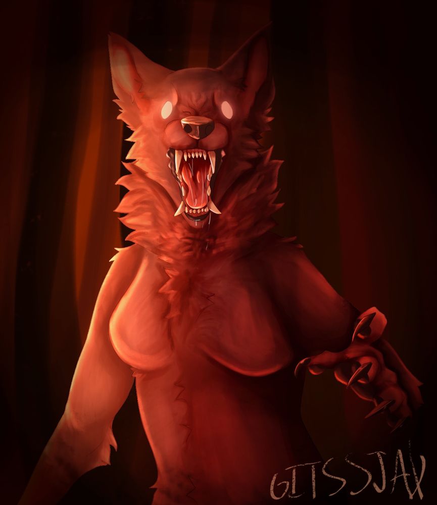 A werewolf in deep red-orange lighting, snarling at the camera. It’s claw is reaching towards you.