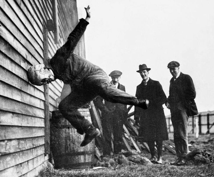 A man heading a wall because it was simply looking it. Probably Irish