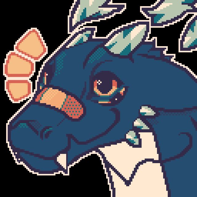 Pixel art of a teal crystal dragon.