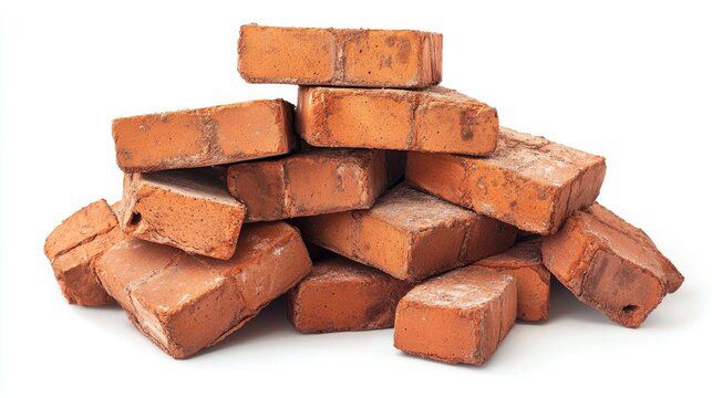 A pile of bricks on a white background
