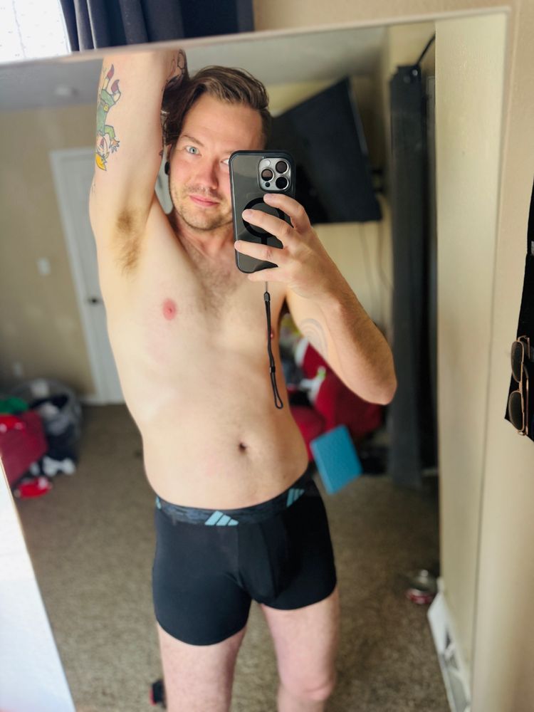 Cortland mirror selfie in black boxer briefs