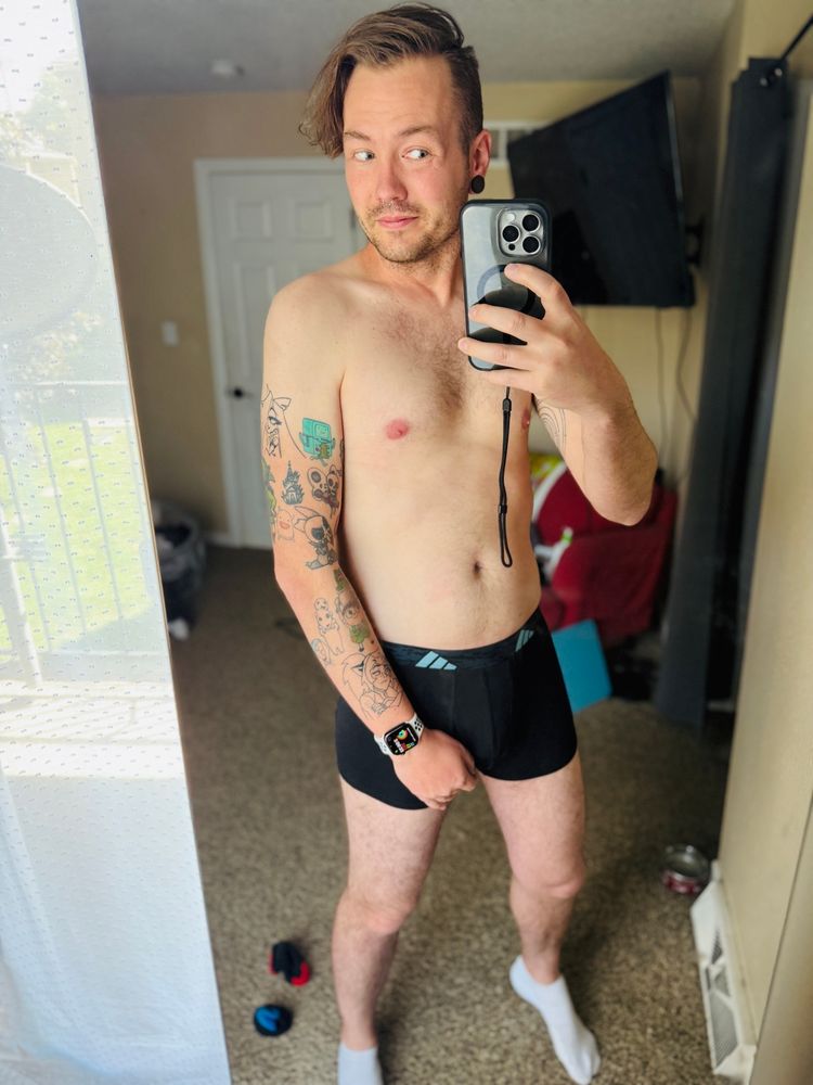 Cortland mirror selfie in black boxer briefs