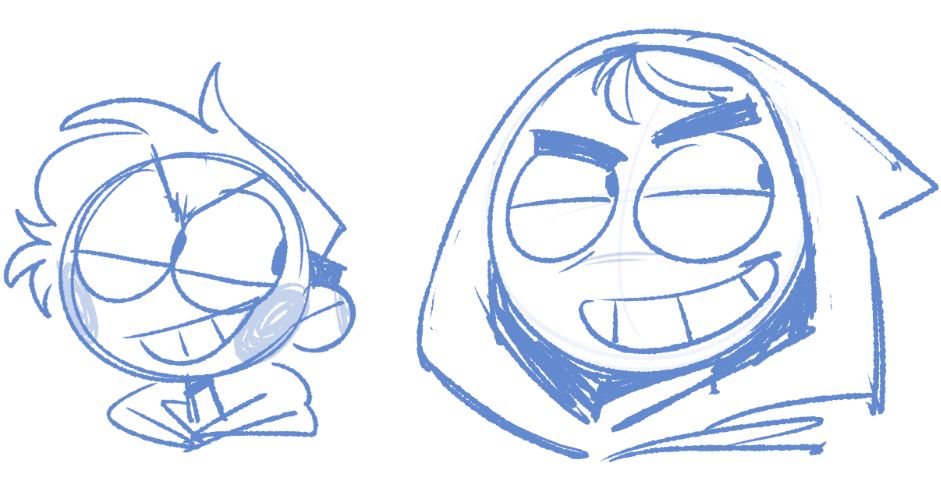 Sketches of Master Frown, in my artstyles now and from 2019.