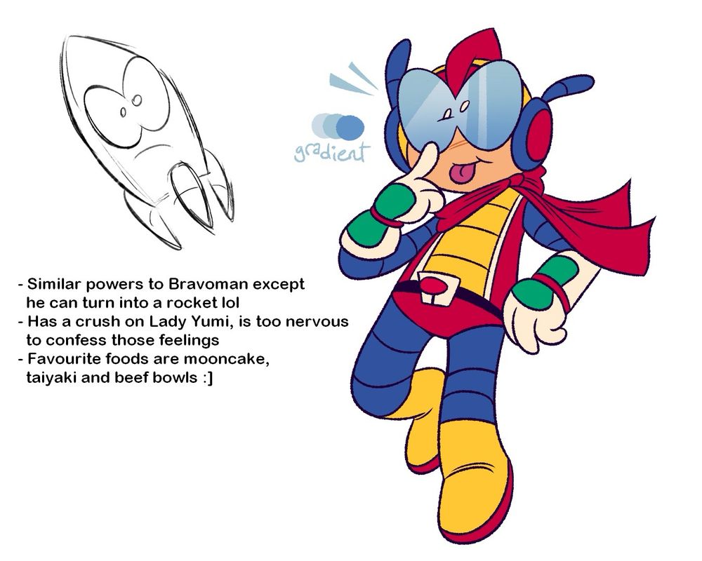 Reference for Captain Spunk, a derivative of Bravoman. He is posed in a silly manner.
