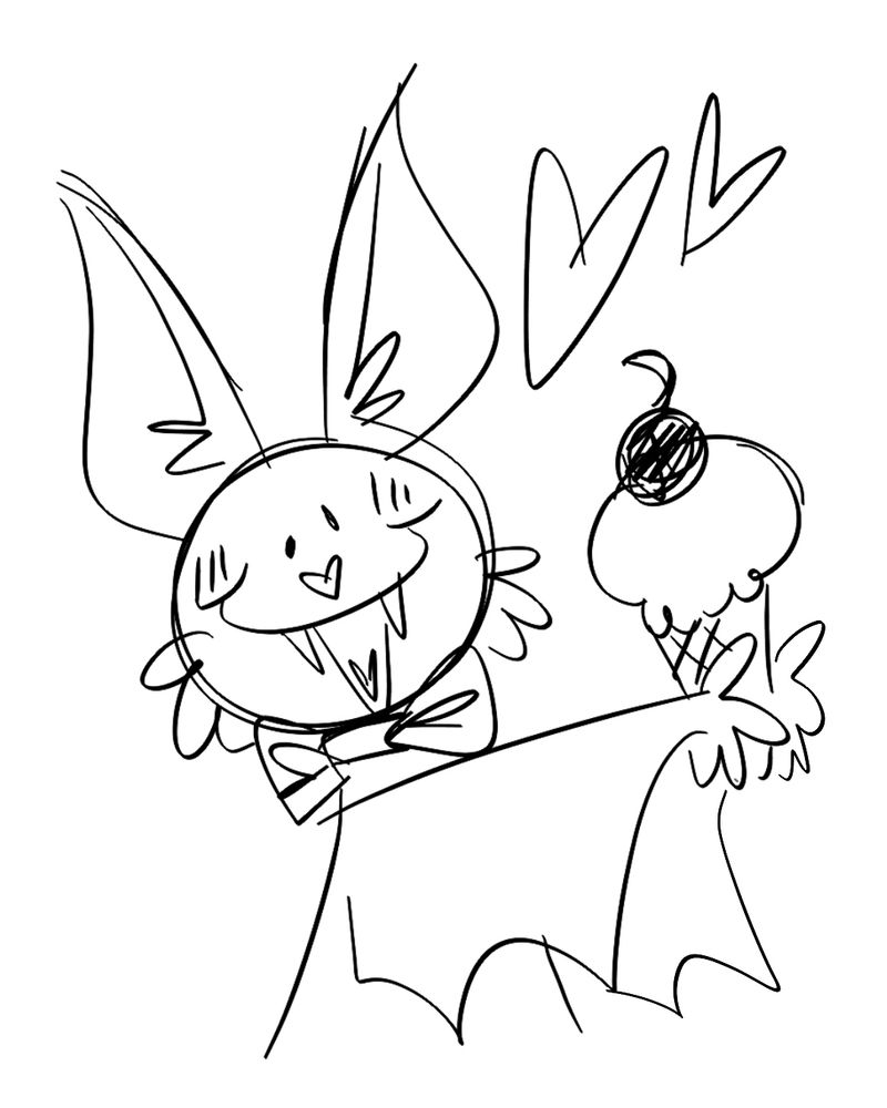 Sketch of Eddie happily holding an ice cream cone with a cherry on top.