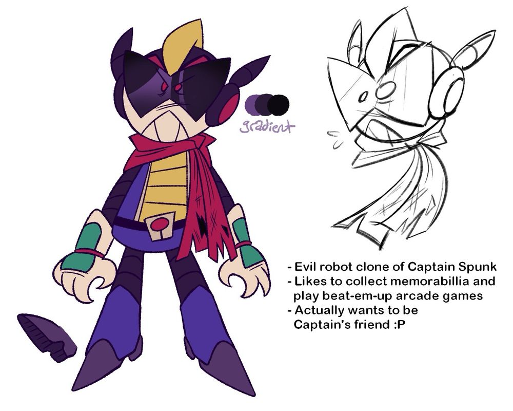 Reference for Metal Punk, a derivative of Anti-Bravoman. He is posed standing still looking angrily at the viewer.
