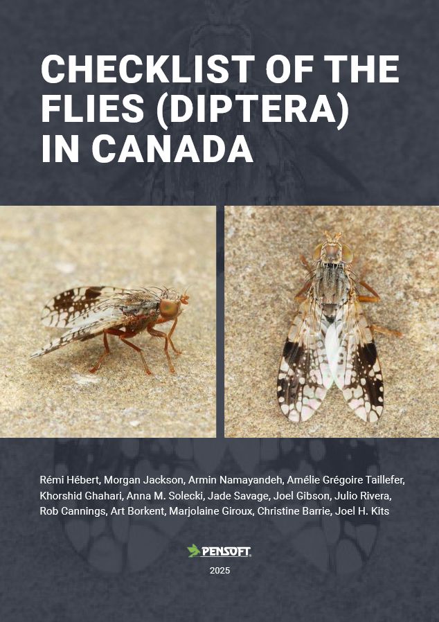 Cover of "Checklist of the Flies (Diptera) in Canada" featuring two fly images, with contributors and publisher details below.