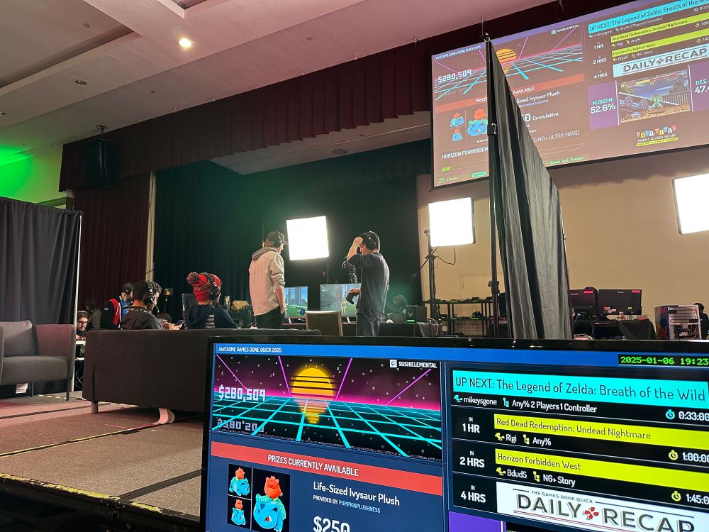 Mikeysgone and Player5 on stage before their Breath of the Wild run