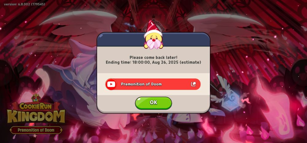 Screenshot of the update maintenance screen for Cookie Run Kingdom 