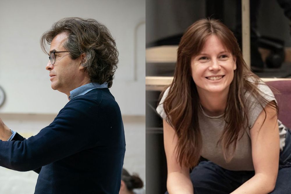 A photo showing two individuals in a rehearsal room 