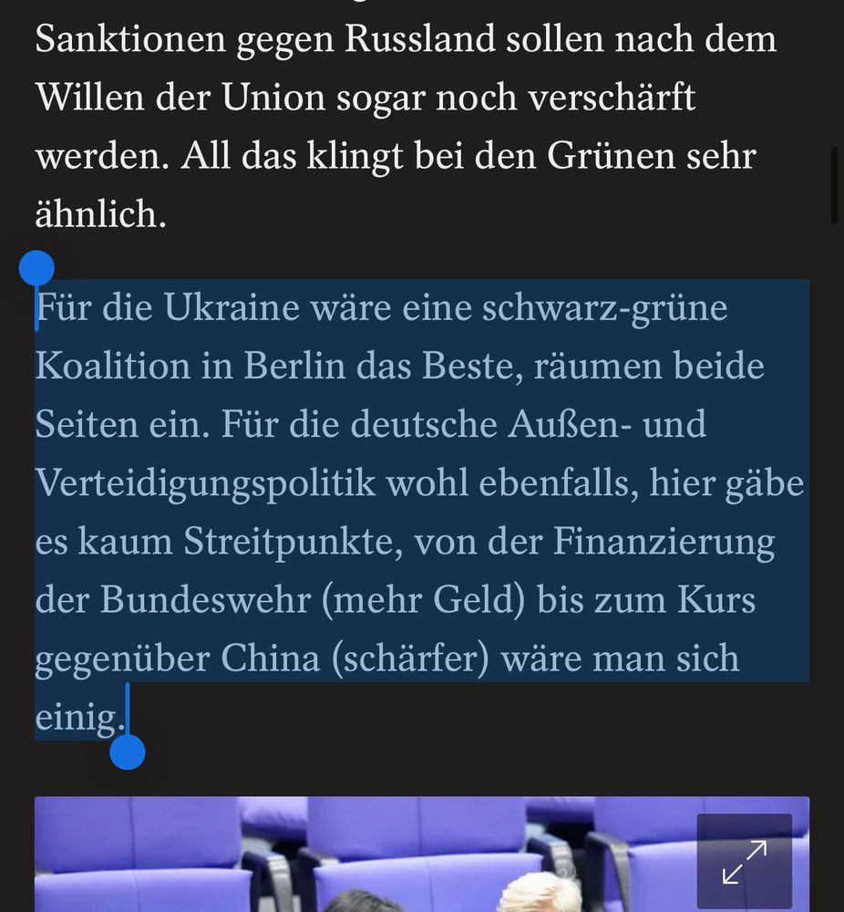 Screenshot: Für die Ukraine wäre eine schwarz-grüne Koalition in Berlin das Beste, räumen beide Seiten ein. Für die deutsche Außen- und Verteidigungspolitik wohl ebenfalls, hier gäbe es kaum Streitpunkte, von der Finanzierung der Bundeswehr (mehr Geld) bis zum Kurs gegenüber China (schärfer) wäre man sich einig.