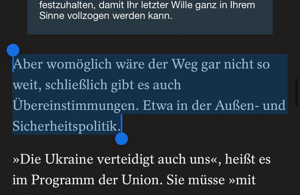 Screenshot: Aber womöglich wäre der Weg gar nicht so weit, schließlich gibt es auch Übereinstimmungen. Etwa in der Außen- und Sicherheitspolitik.l