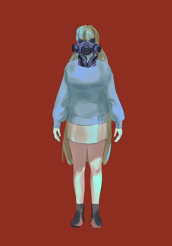 Girl wearing gas mask