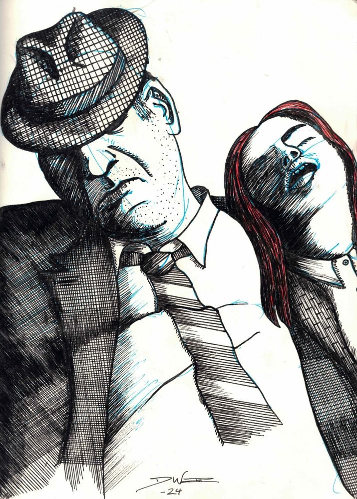 Detectives snoozing on a bench.