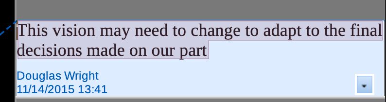 screenshot of a word doc comment that reads "This vision may need to change to adapt to the final decisions made on our part" from 2015